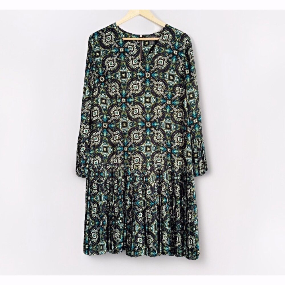 The Limited Mikonas Jewel Tone Green Pleated Midi Dress Women’s 12 Multicolored